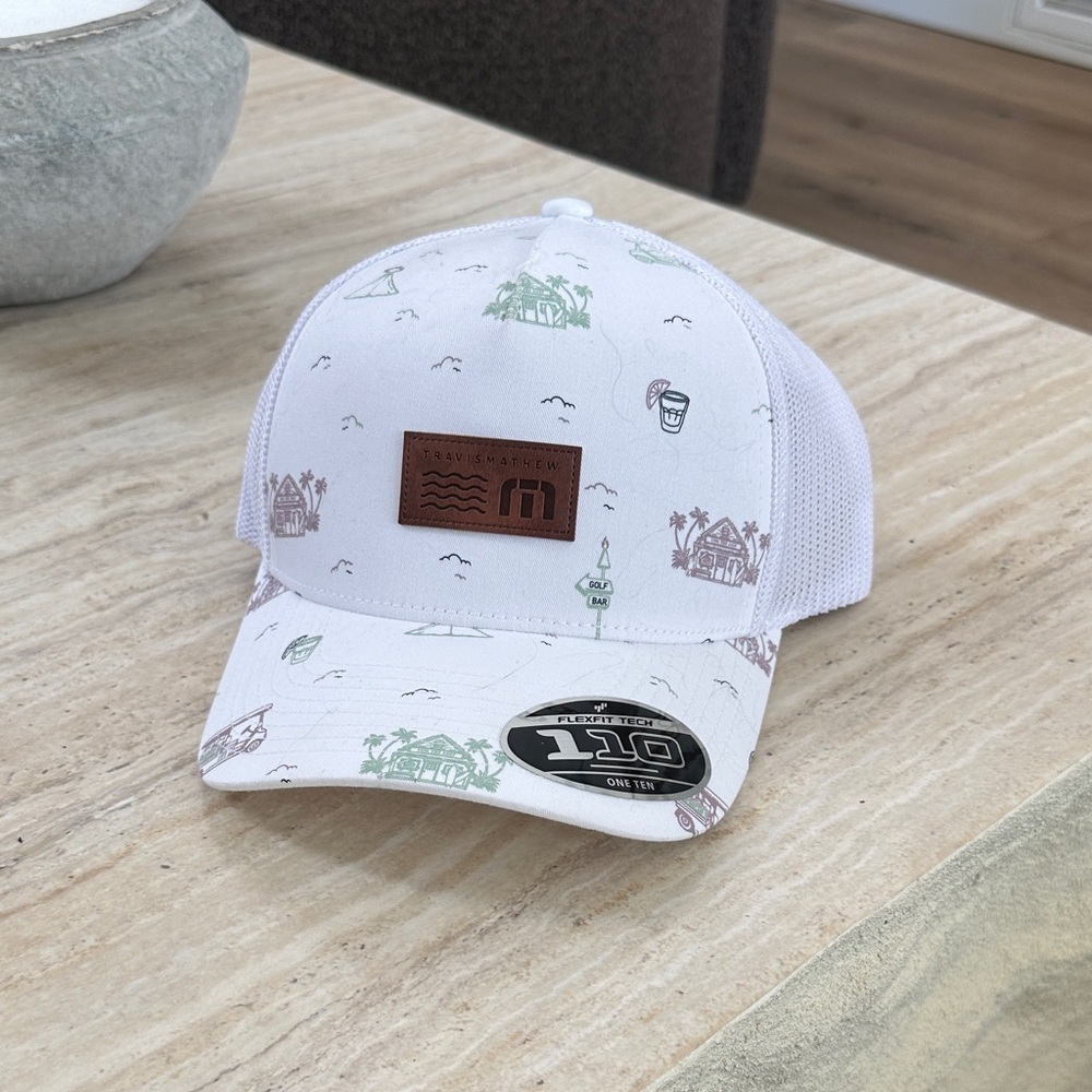 Travis Mathew White and Brown Patterned Hat